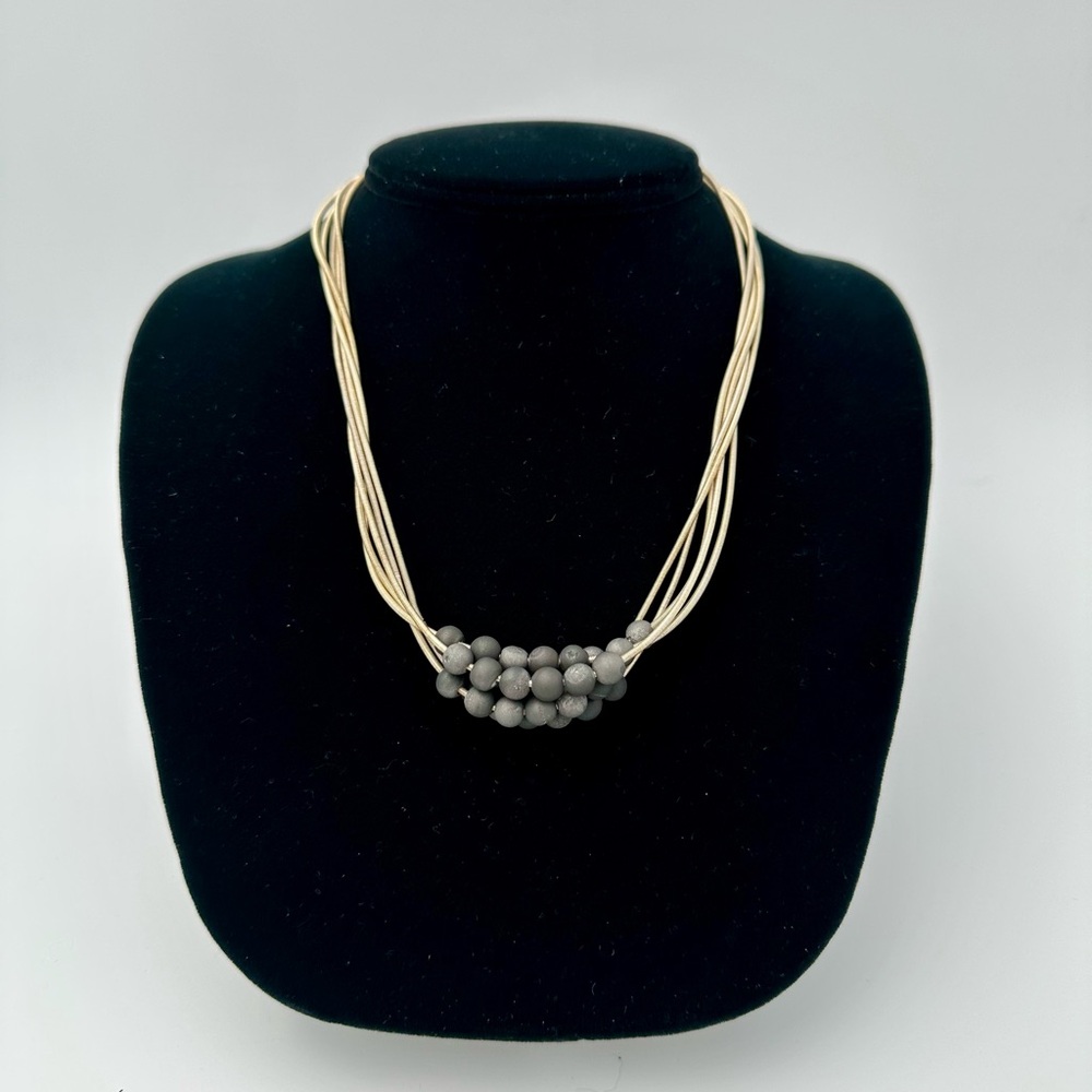 Elegant Multi-Strand Necklace with Dark Gray Beads
